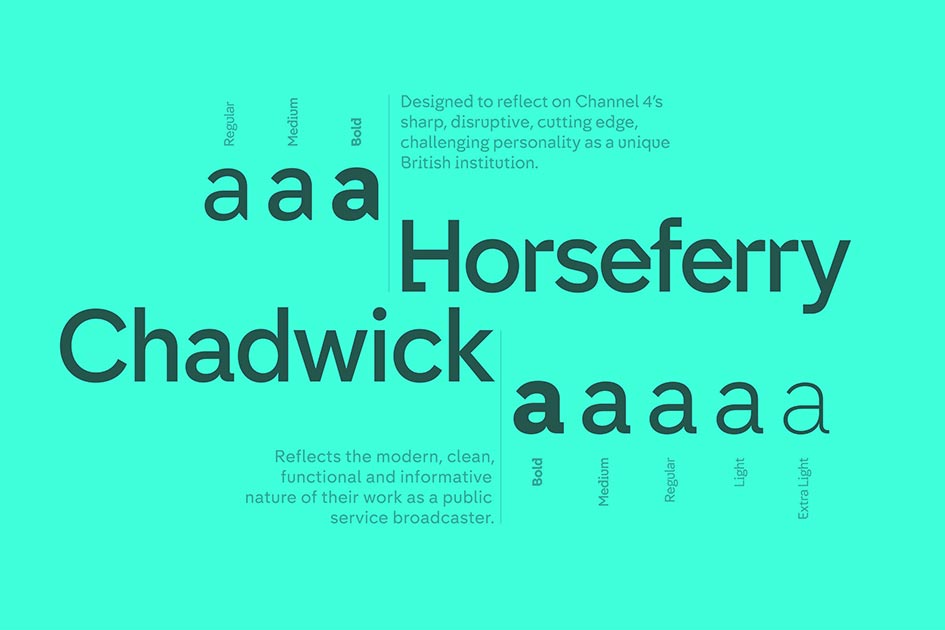 Channel 4 rebranding, Horseferry and Ch
                  adwick Typefaces, 2015